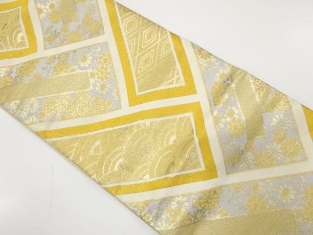 アンティーク　桧垣に菊・古典柄織り出し袋帯（材料）